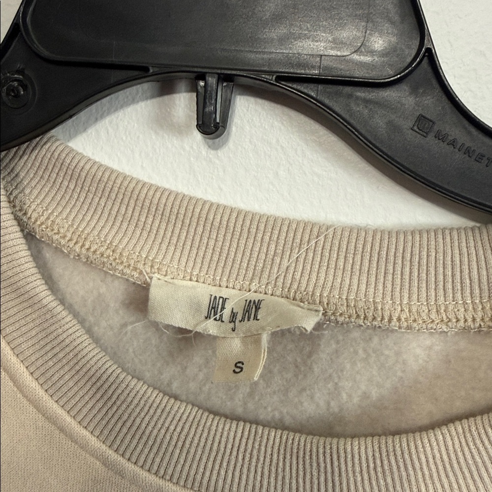 Jade by Jane Beige Cream Patchwork Sweatshirt Colorful Heart Patch Oversized Fit - Picture 7 of 9
